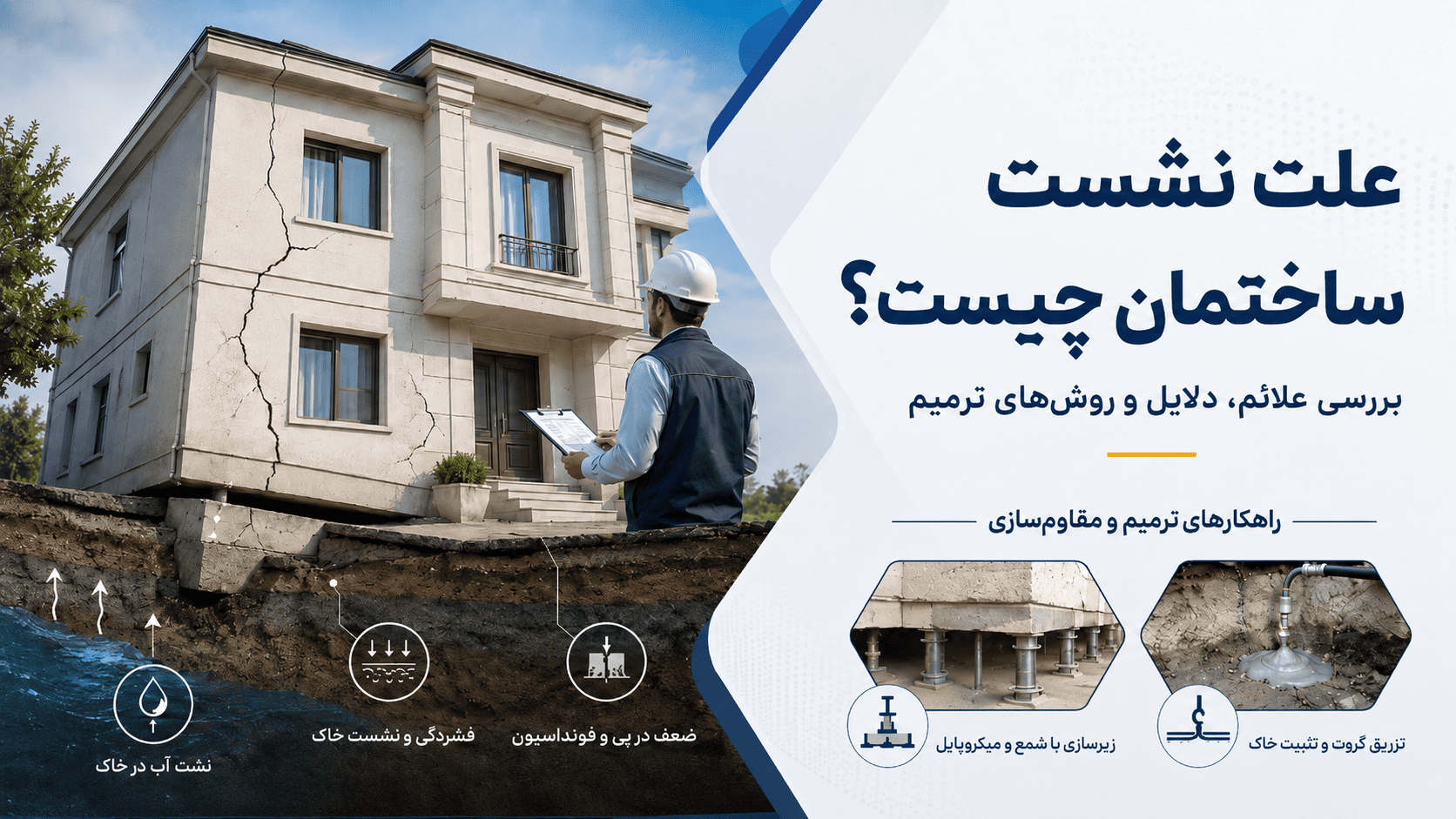 علت نشست ساختمان چیست؟ بررسی علائم، دلایل و روش‌های ترمیم