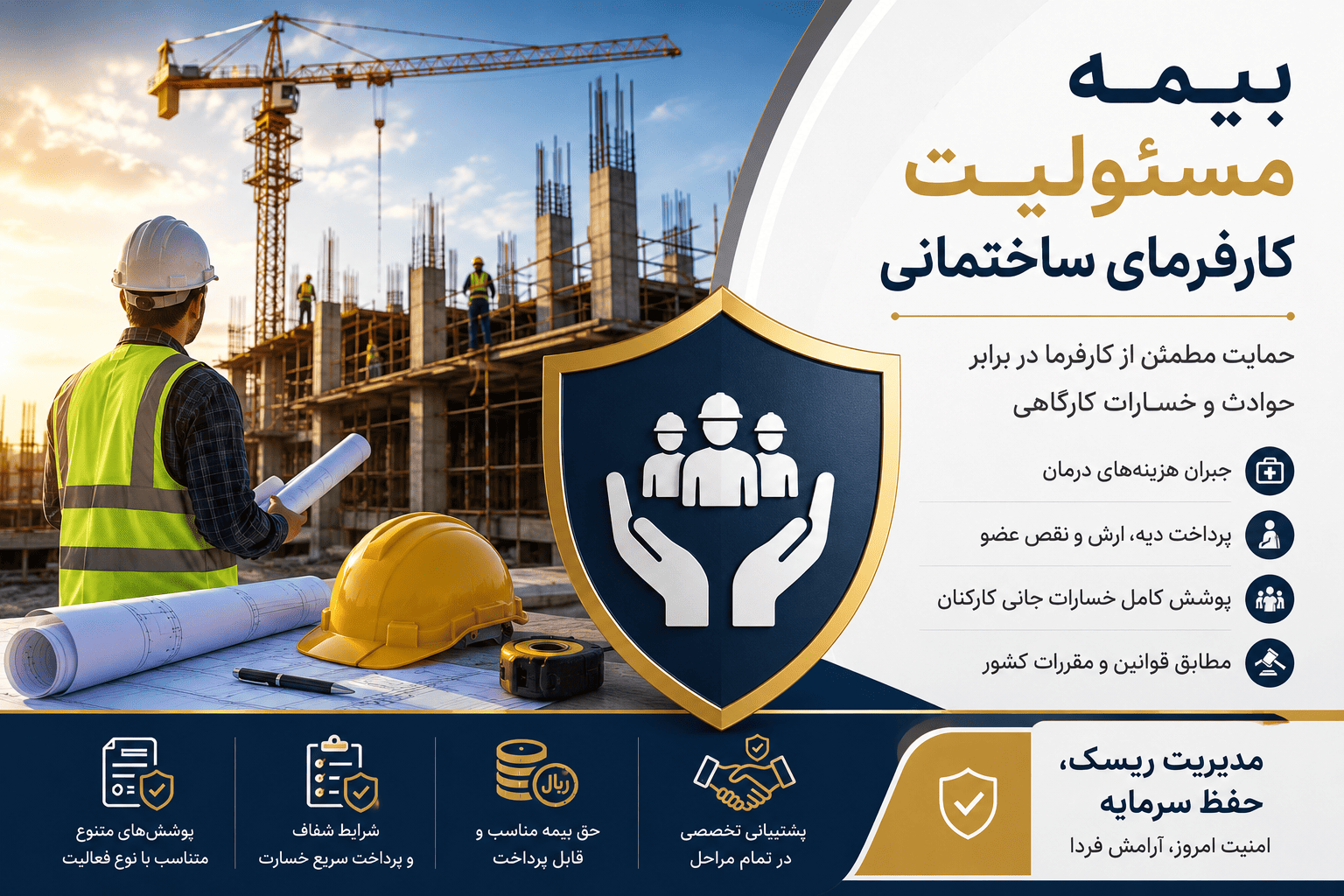 بیمه مسئولیت کارفرمای ساختمانی برای جبران خسارت حوادث کارگاه ساختمانی